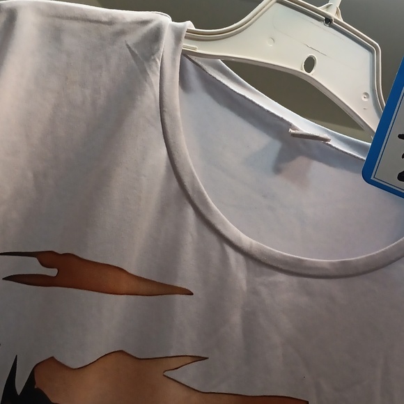 Fashion Nova White Graphic Tee with Lace Bra Illusion - Picture 3 of 4